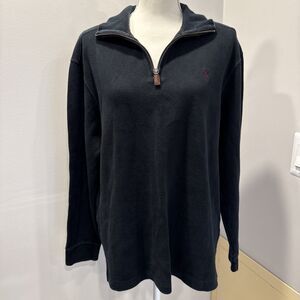 Polo Ralph Lauren Pullover Mens Large Navy Blue 1/4 Zip Leather Tab LS Logo